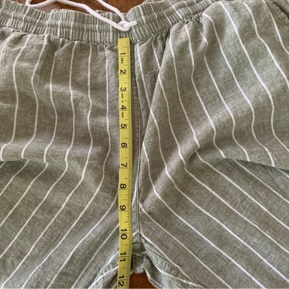 Beachlunchlounge Olive Green Striped Linen Cotton Drawstring Cropped Pant Sz L - Picture 7 of 9